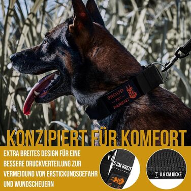 Нашийник для собак OneTigris 5 см з ручкою та патчем, чорний, великий, L