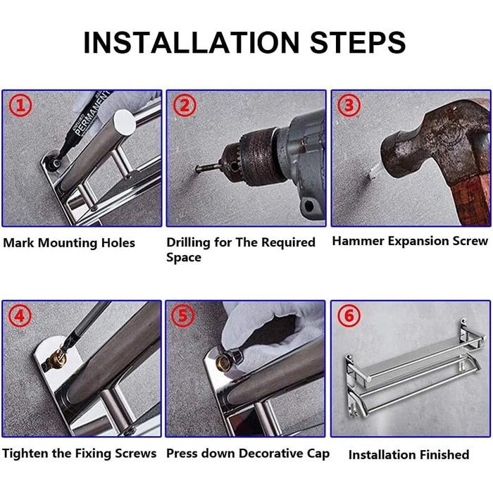 Тримач для рушників з полицею та гачками, хром, нержавіюча сталь, 59 см, для ванної кімнати, кухні, туалету