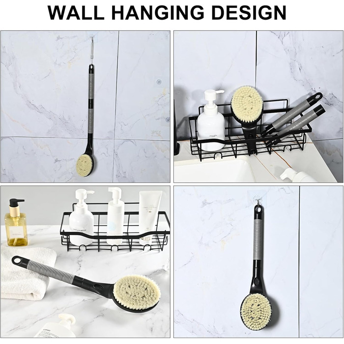 Щітка для спини з довгою ручкою для душу, 55,1 см, чорна. Ідеально для людей похилого віку та з обмеженою рухливістю рук. Для скрабу та здорової шкіри.