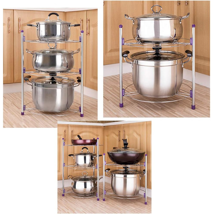 Usmascot Pot Rack, 3-Tier Kitchen Storage Shelf for Pots, Pot Lids Storage Rack, High-Quality Chrome-Plated Stainless Steel Stand (3-Tier)