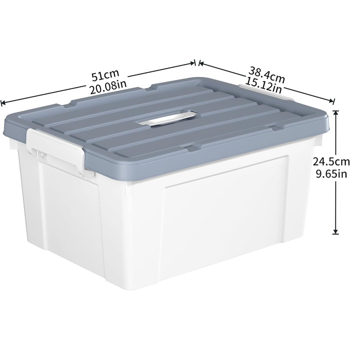 Cetomo Plastic Storage Box with Durable Lid and Safety Closure, Stackable and Nestable, 3-Pack, White (35L*6)