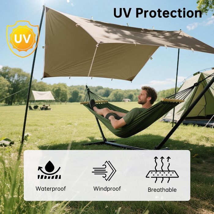 FREE SOLDIER 3x3.2m Waterproof Tarp - Ultralight Camping Shelter, UV Protection, Military Green & Beige - for Hiking, Outdoor Activities