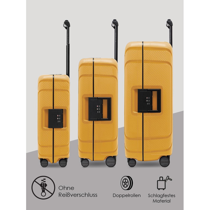Набір валіз REDOLZ Essentials 15 (3 шт.) з поліпропілену, TSA-замок, 4 колеса, Dark Yellow