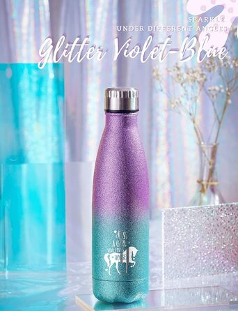 Horse gifts for girls, women, horse water bottle, insulated stainless steel water bottle, riding gifts for horse lovers, for birthdays, Christmas, back to school, violet-blue