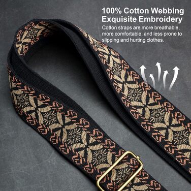 Гітарний ремінь Nefelibata з жаккардової вишивки, бавовна, з шкіряними кінцями Crazy Horse, для бас-гітари, електро- та акустичної гітари, подарунок для дітей та гітаристів (золота вишивка) Y#-золота вишивка