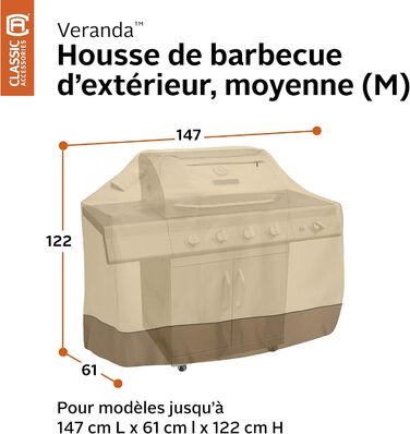 Чохол для гриля Classic Accessories Veranda M, водонепроникний, для середніх BBQ-грилів, з вентиляційними отворами, захист від усіх погодних умов, 147x76x122 см, бежевий