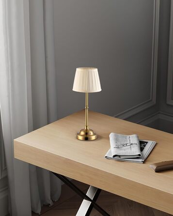 Світлодіодна настільна лампа бездротова, димована вінтажна нічна лампа, ретро акумуляторна лампа 4000mAh, для дому, бару, вітальні (Золото + Бежевий абажур)