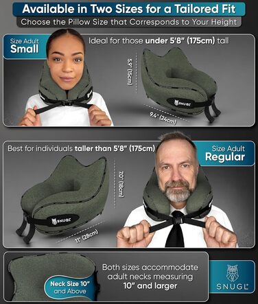 Подушка для шиї SNUGL з піною з пам'яті, миюча та регульована | М'яка подушка для шиї для подорожей на літаку, автомобілі та в дорогу | Подушка-вирязка для шиї, Neck Travel Pillow (дорослий, маленький, світло-зелений)