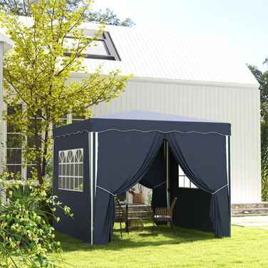Outsunny Folding Gazebo 3 x 3 m with Side Walls & Windows, UV Protection, Garden Gazebo for Parties, incl. Carry Bag, Blue