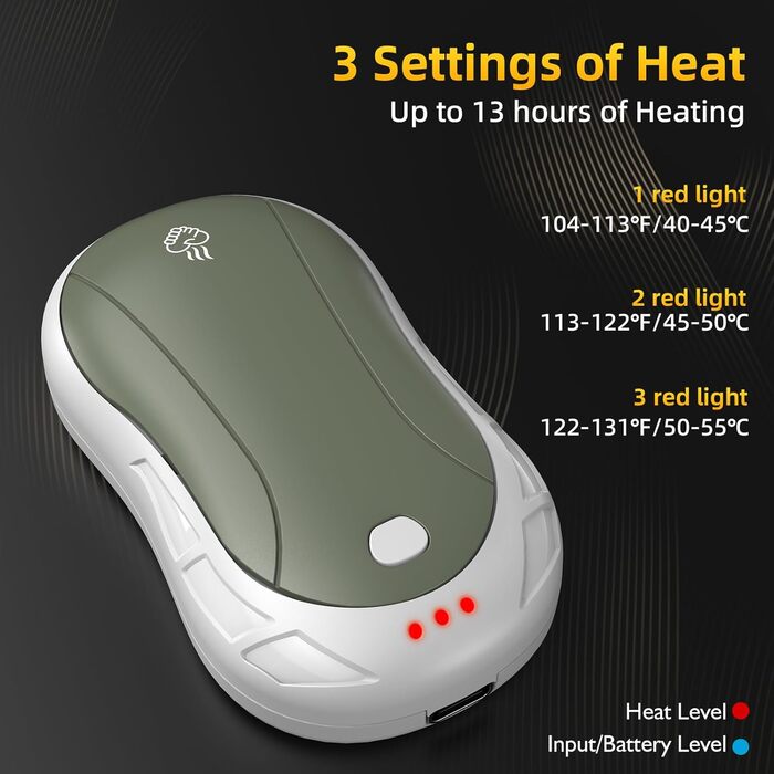 Електричні грілки для рук 2 шт. FANDLISS, портативні, акумуляторні, 6000mAh, до 12 годин роботи, USB, для кемпінгу, полювання, гольфу, білий/зелений