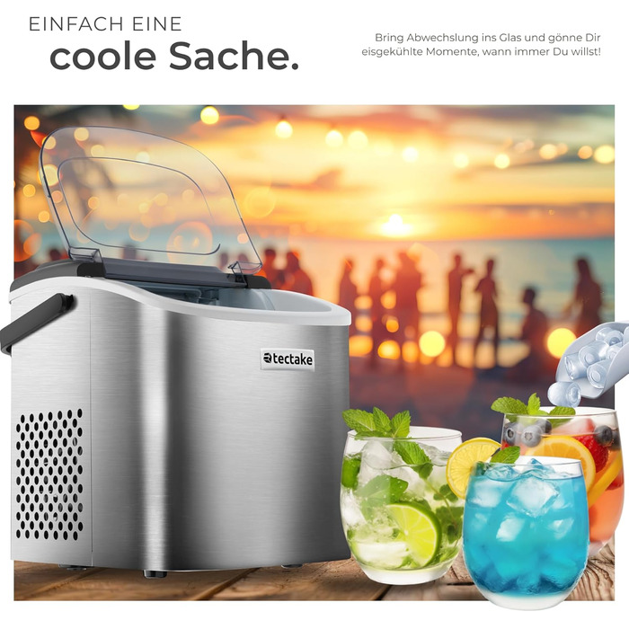 Машина для приготування льоду tectake® - приготування 9 кубиків за 6 хвилин, 12 кг за 24 години, об'єм 1,2 л, 2 розміри кубиків, самоочищення, з лопаткою для льоду, срібна