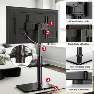 Підставка для телевізора Boden для 32-65 дюймів, поворотна (60°), регульована по висоті (8 ступенів), чорна, до 40 кг, VESA 400x400