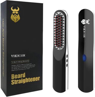 Men's Beard Straightening Brush - Cordless Travel Size with Auto Shut-Off & Anti-Scald Protection
