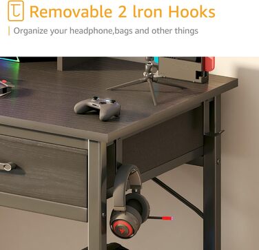 Small Black Computer Desk with Fabric Drawers - Home Office & Gaming - 39.4 inch
