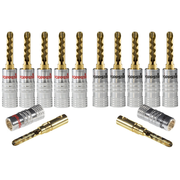 Комплект поглибних бананових роз'ємів POPPSTAR (24 шт.), до 6мм², 24K золоте покриття, червоні та чорні (12+12)