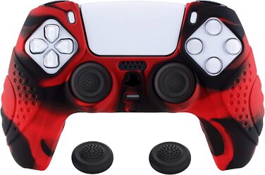 Силіконовий чохол eXtremeRate PlayVital для контролера PS5, антиковзкий захист, 2 накладки на стіки, серія Guardian, червоно-чорний