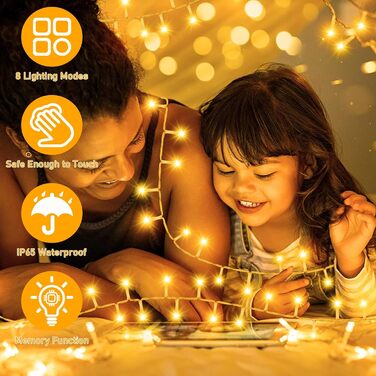 Ланцюжок прикрас для дому та саду на батарейках, 30м, 300 LED, з таймером, 8 режимів, тепле біле світло, вологостійкий, для декору кімнати, вечірки, балкону, ялинки