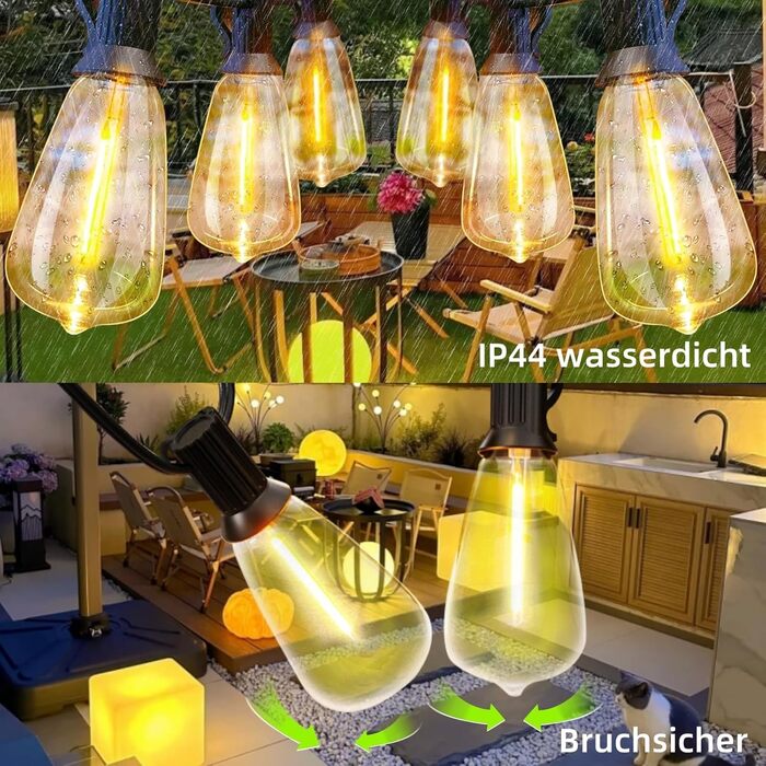 Світлодіодна гірлянда AzureStar для вулиці, 15 метрів, 2700K, ST38, IP44, для декору саду, балкону, вечірки, фестивалю