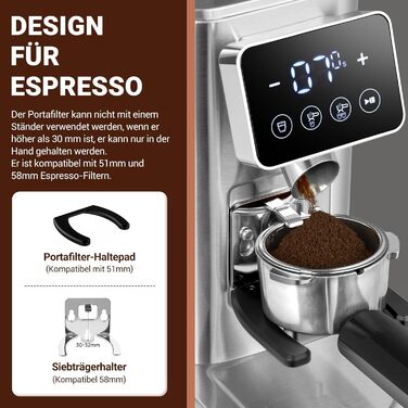 AMZCHEF Електрична кавомолка з регулюванням помелу для еспресо, drip, pour over, cold brew та French press | Срібна