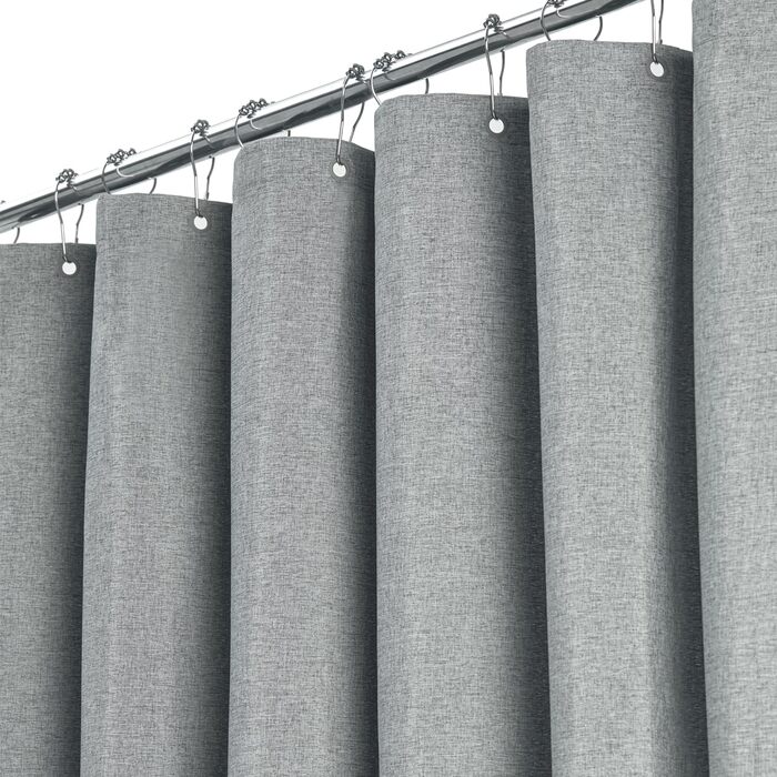 Штора для душу BTTN з льону 180x200 см, сіра, антигрибкова, з гачками, поліестер
