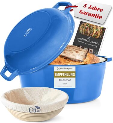 Enameled Cast Iron Pot [incl. Proofing Basket] - High-Quality Enamel Pot 26cm - Ideal cast iron bread pot for baking, cast iron pot for baking bread, roasting pot, Dutch oven, also suitable for induction