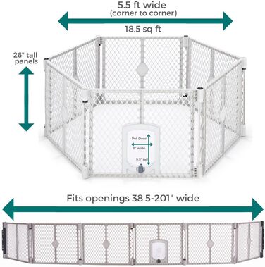 North States MYPET Petyard – портативний вольєр для собак, 6 панелей, 66 см, сірий (для дому та вулиці)