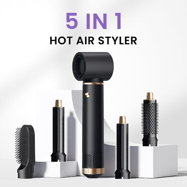 Airstyler Föhnbürste 5 в 1: фен-щітка, 1000W, для створення локонів та об'єму, чорний