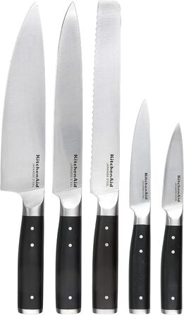 Набір кухонних ножів KitchenAid Gourmet: 5 ножів, ножиці, точилка, чорні ручки, японська сталь, 6 предметів