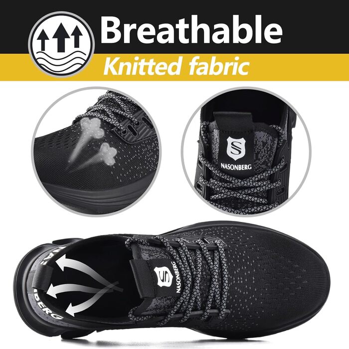 Робочі черевики з металевим носком для чоловіків та жінок. Легкі, дихаючі, розміри 37-48 EU, колір чорний