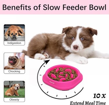 Набір мисок для собак MateeyLife (2 шт) – повільний годівник, антиковзаючі миски для собак середніх та великих порід (рожевий, маленький)