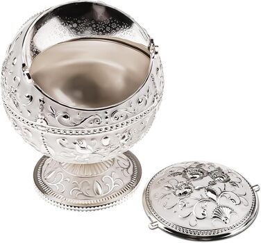 Kepfire Vintage Metal Ashtray with Lid, Globe Style, European Hotel Living Room Office Artwork, Windproof Ashtray, Creative Decor - Silver Rim, Rose Design