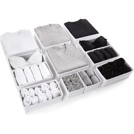 Large Drawer Organization System 12-Piece Set of White Boxes Storage Organizer Drawer Cabinet Organizer Storage Box Closet Organizer (White/Opulent Garden, 4=28x28x10cm, 6=28x14x10cm, 2=14x14x10cm)