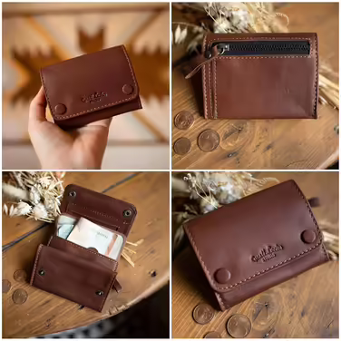 Gusti Tabaktasche Leather - Lutz Spinning Wheel Tobacco Pouch Fine Cut Pouch Brown Leather