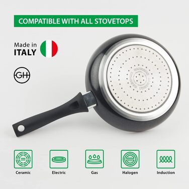 Сковорода антипригарна GadHome Classic 20 см, чорна | Для індукційних плит | Алюмінієва сковорода з ергономічною ручкою | Без PFOA для здорового приготування | Можна мити в посудомийній машині