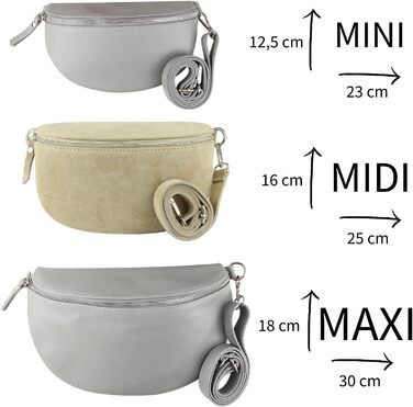 Сумка поясна жіноча Frentree® зі шкіри, Італія, крос-боді, на плече, срібний блискавка, велика (MAXI), бежево-срібляста, замша