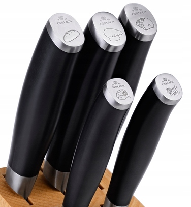 Набір ножів Gerlach Deco Black (5 предметів) у дерев'яному блоці з дощекою та точилом