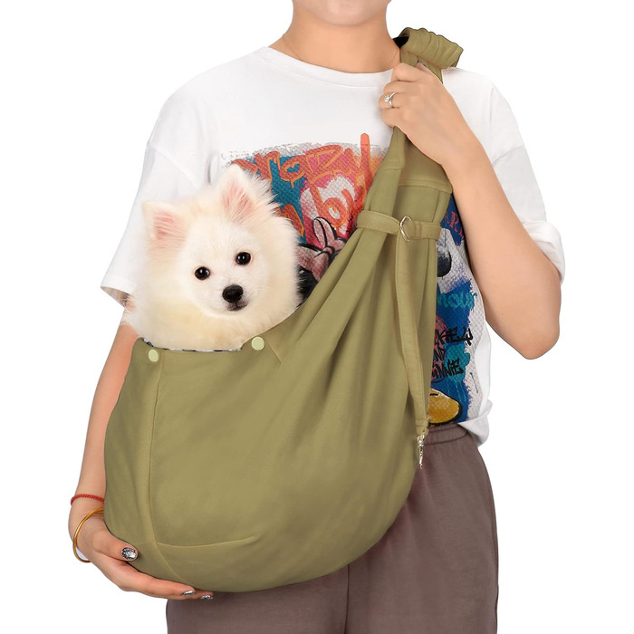 PetLoft Сумка-переноска для собак, реверсивна, регульована, Cross-Body Carrier з кріпленням для нашийника (Хакі)