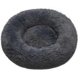 Кругле ліжко для котів та собак, 60 см, м'яке, миється, плюшеве, сірий колір (L)