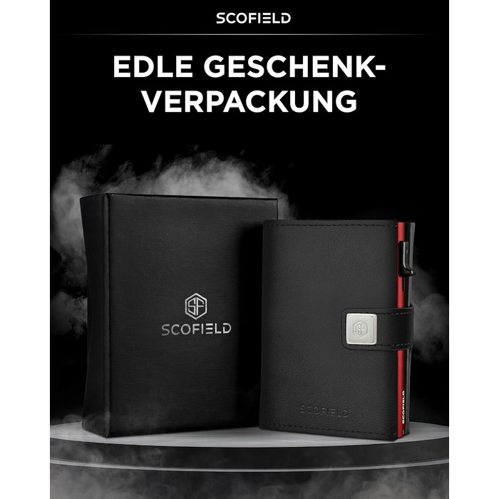 Чоловічий гаманець SF SCOFIELD з відділом для монет | Тонкий гаманець на 9-11 карт | RFID захист | Гаманець для чоловіків | Smart гаманець | Чоловіче портмоне | Чорний - Вогняно-червоний | Мюнцфах Max