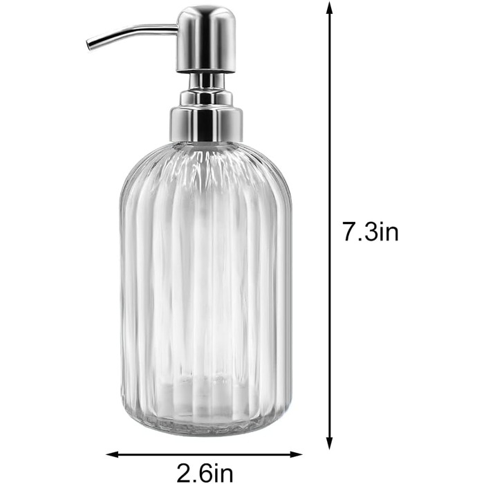 Набір дозаторів для мила 2 шт, 400 мл, скляні з нержавіючою сталею, багаторазові, для ванної, кухні, на стільницю (прозорі)