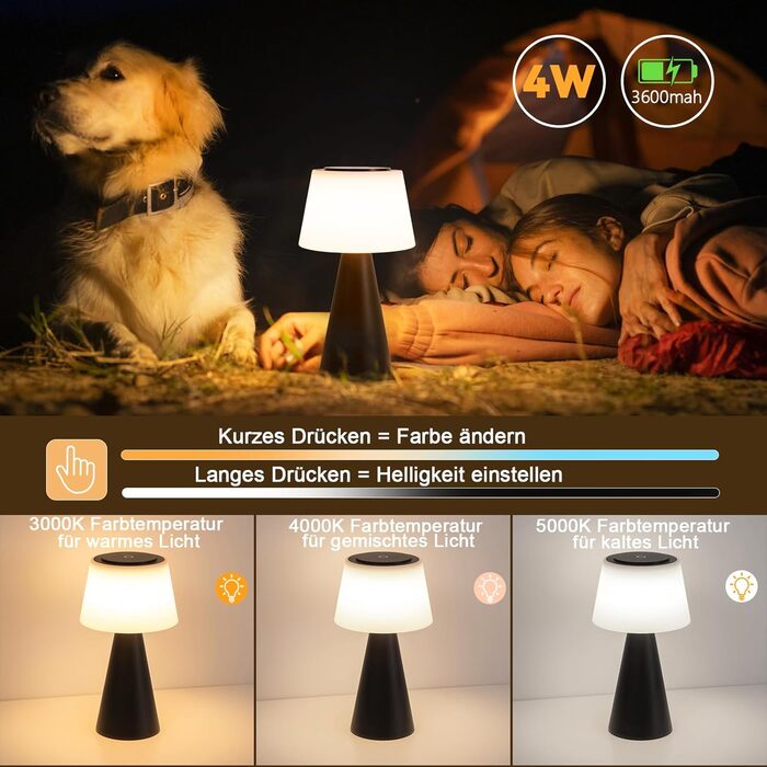 Акумуляторна настільна лампа LED 2 шт. чорна - бездротова, сенсорна, з USB зарядкою для спальні, вітальні, вулиці