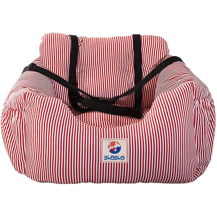 Автокрісло для собак Bloblo – для маленьких та середніх собак, цуценят. З кишенькою та страхувальним ременем. Зручне та безпечне автоліжко (Червоний, смужки)