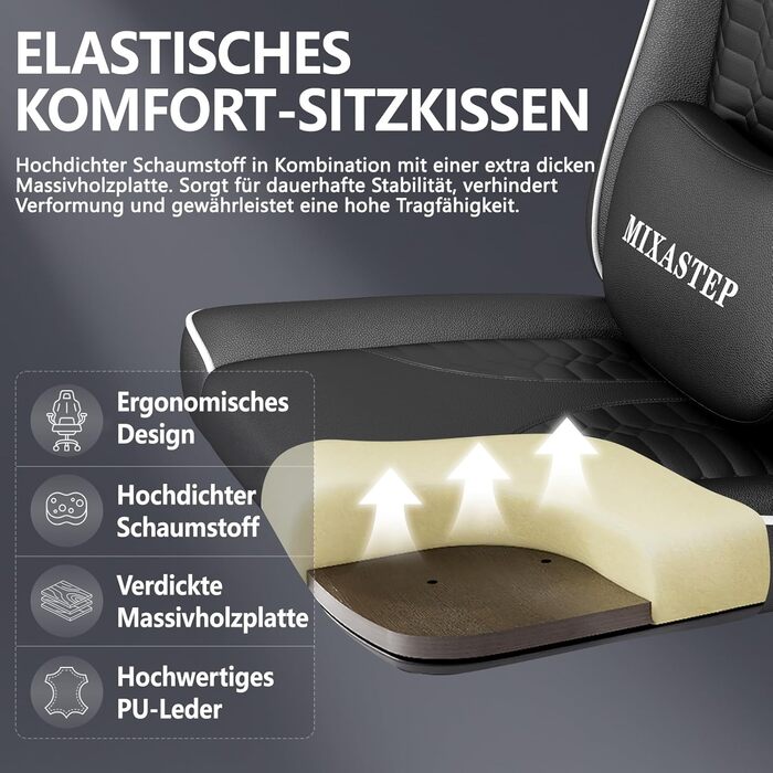 Геймерське крісло Ergonoma з підставкою для ніг, регульоване по висоті, біле - до 150 кг