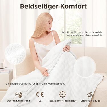 Електрична ковдра з підігрівом 130x180 см з таймером та захистом від перегріву, 9 режимів нагріву, функція пам'яті, для дому, офісу, ліжка