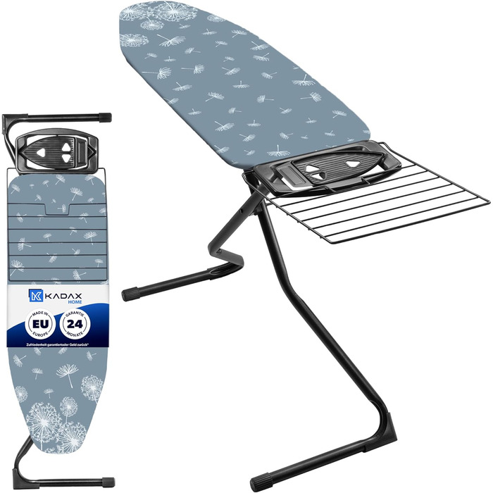 Прасувальна дошка KADAX з висувною полицею, 120x42 см, регульована висота, антиковзні ніжки (Зелений/Темно-синій)