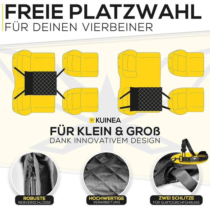 Автокрісло для собак KUINEA® Extra Stable - з ременем безпеки, для собак маленьких та середніх порід, водовідштовхуче, автокошик для собак, автокрісло для собак