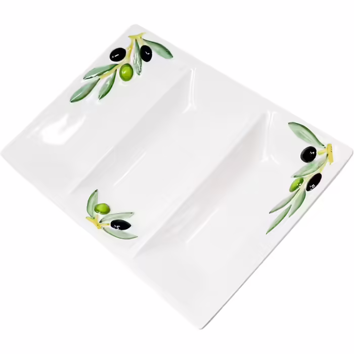 Handmade Rectangular Serving Platter made of Italian Ceramics in Olive Design, Three-Piece Serving Tray 31x21 cm