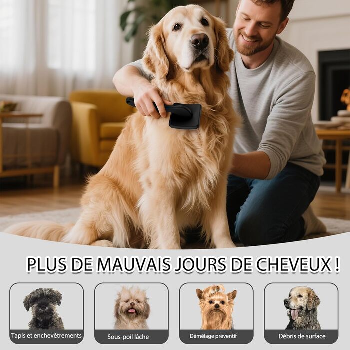 Набір щітки та гребінця для собак та котів з довгим хутром – зі сталевими шпильками 25 мм проти підшерстка та ковтунів – дерев'яний руків'я та шкіряний етикет – ідеально для голден ретриверів та мейн-кунів – (Чорний)