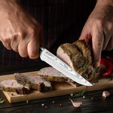 Японський ніж JUANSHI® 13 см, універсальний ніж для кухні - професійний ніж з ручкою з паккавуду з високоякісної нержавіючої сталі з вуглецевої сталі, 2024227 (ніж для стейка 11.4 см)