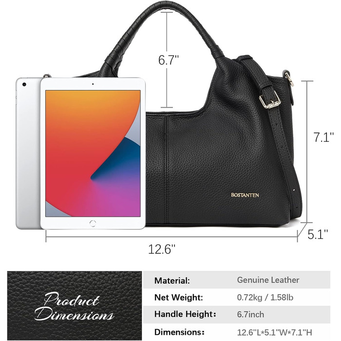 Сумка жіноча BOSTANTEN шкіряна шопер Hobo з ручкою та регульованим ременем, коричнева